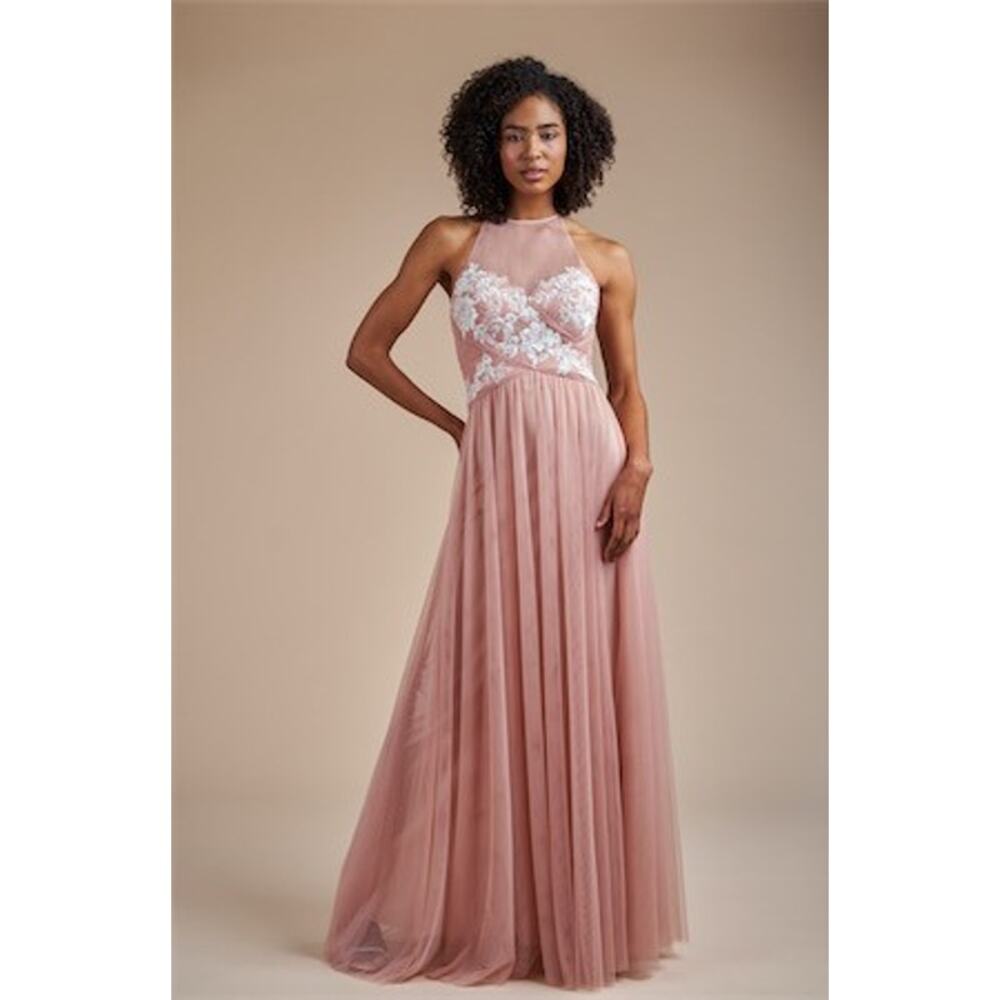 2720NWT Jasmine L224057 Soft Tulle Halter Top with Lace Appliqués w/Empire Waist